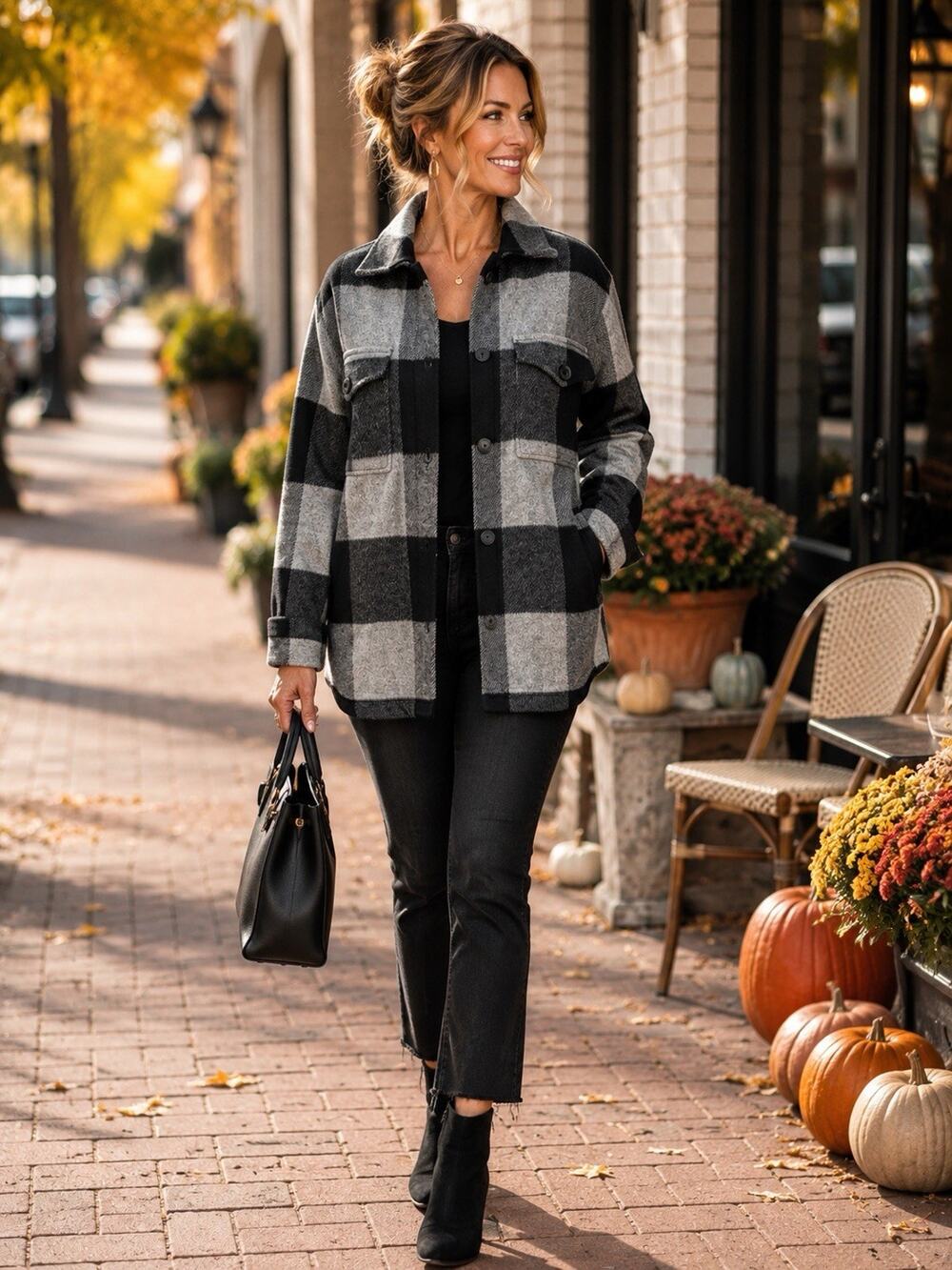 AllSaints Luella Gray Black Plaid Check Oversized Shirt Jacket Size US 10